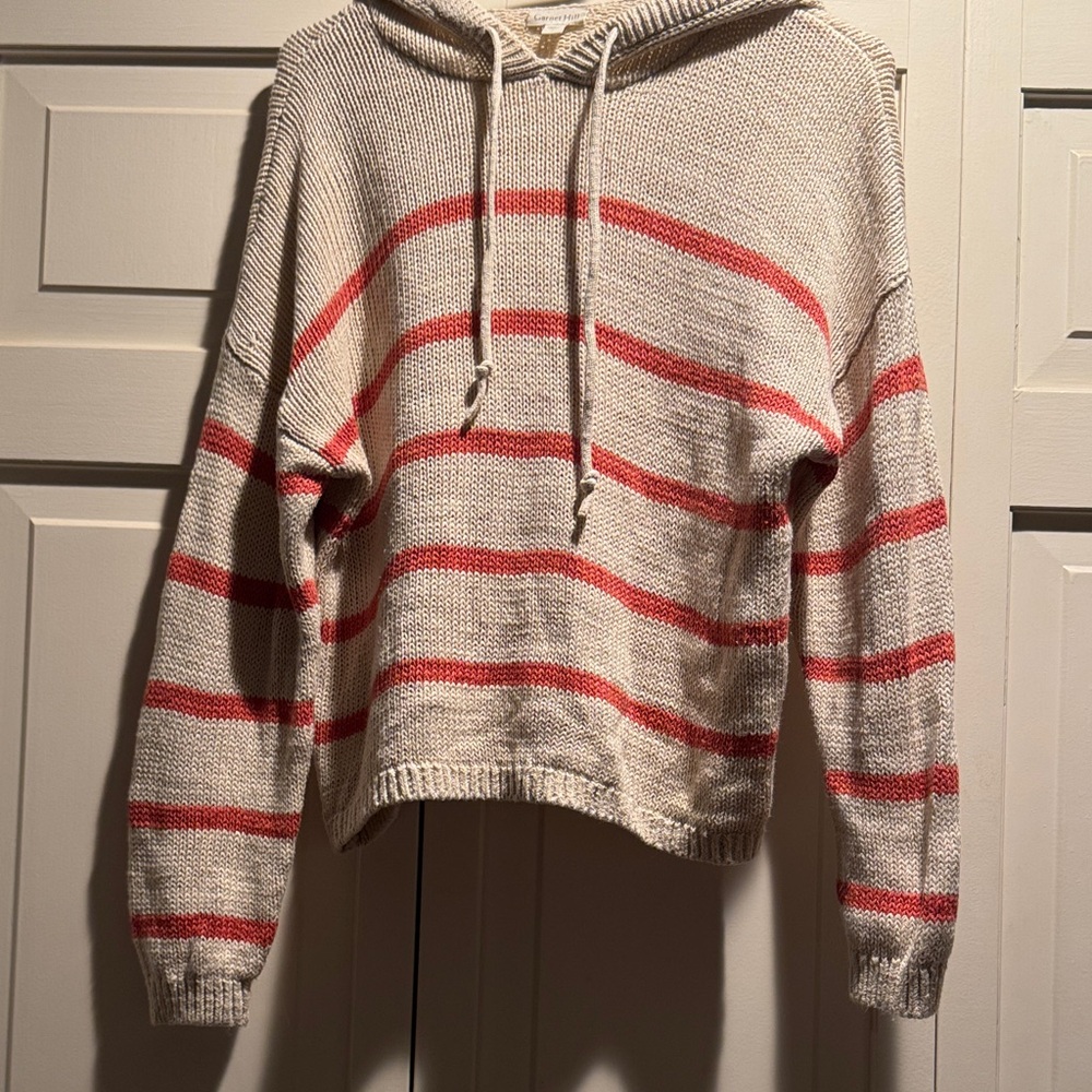 Garnet Hill Textured Knit Sweater in Cream and salmon